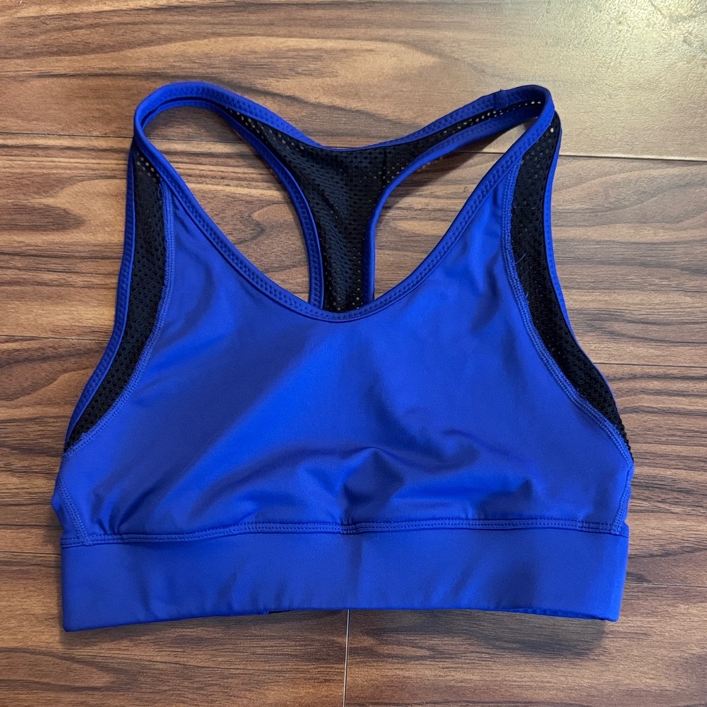DKNY Royal Blue Racerback Sports Bra with Black Mesh